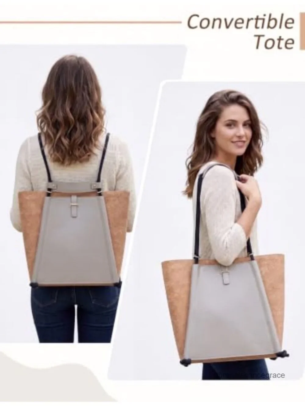 Cork Leather Work Travel Tote Bag Women Top Handle Handbag Purse Vegan